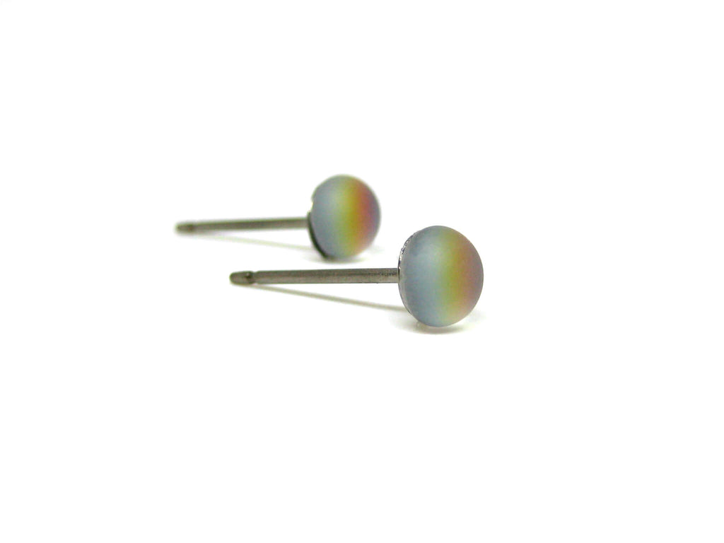 5mm Tiny Blue Matte Glass Titanium Stud Earrings