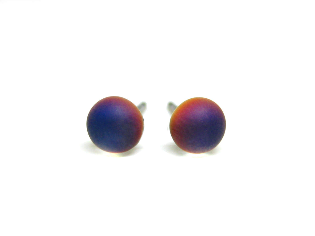 5mm Tiny Blue Matte Glass Titanium Stud Earrings