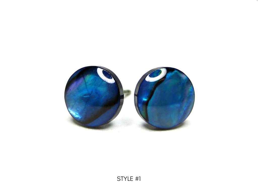 7mm Blue Abalone Shell Titanium Stud Earrings