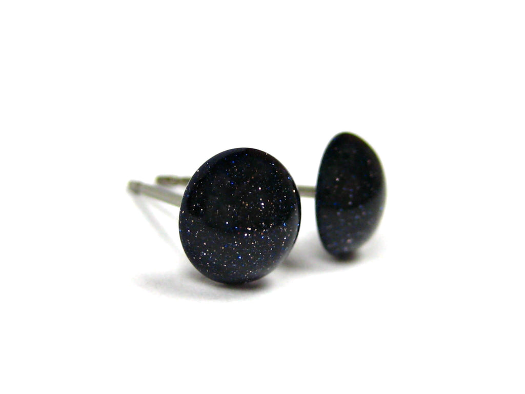 7mm Blue Goldstone Titanium Stud Earrings