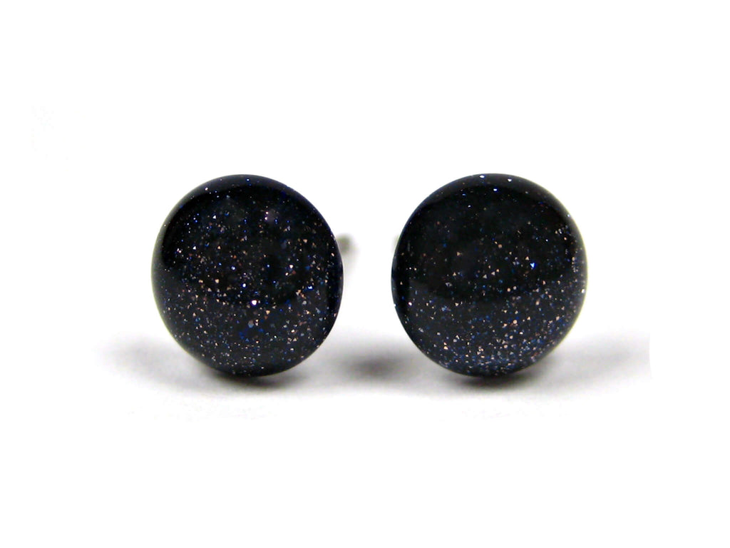 7mm Blue Goldstone Titanium Stud Earrings