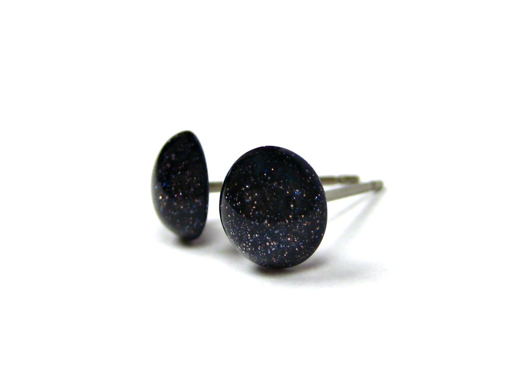 7mm Blue Goldstone Titanium Stud Earrings