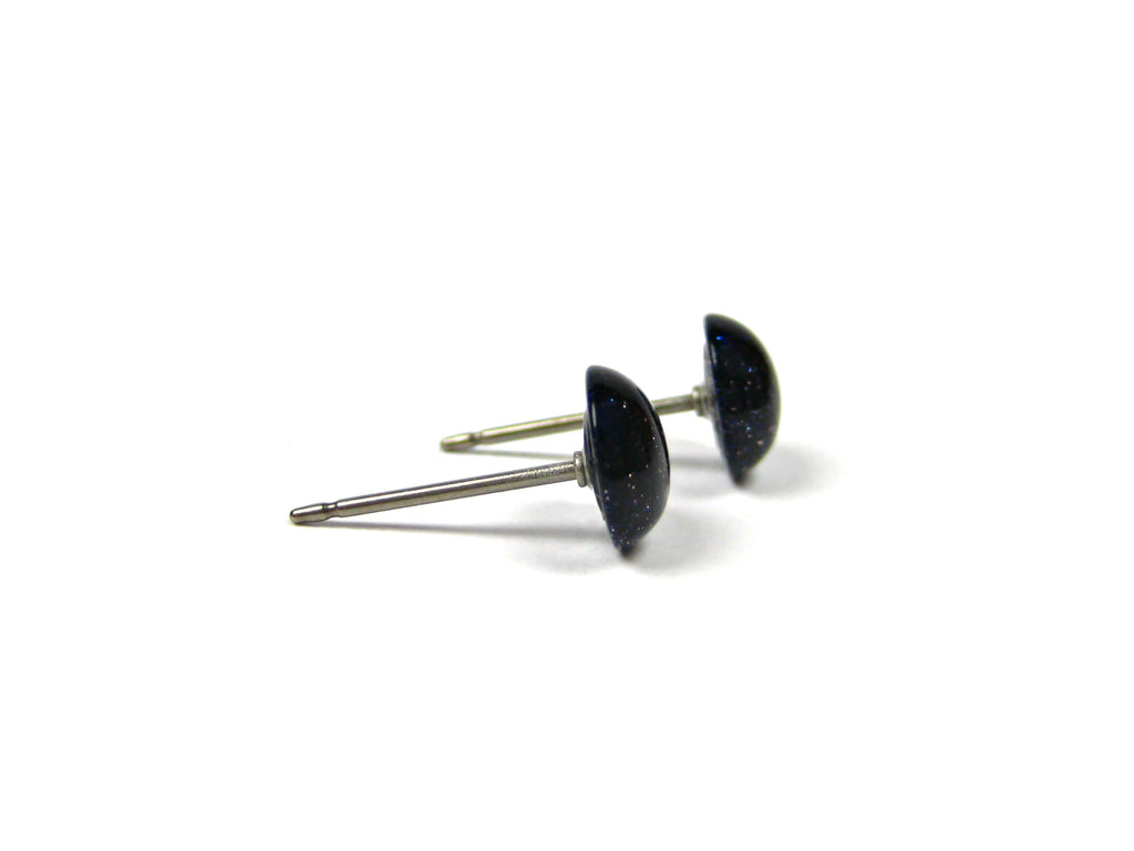 7mm Blue Goldstone Titanium Stud Earrings