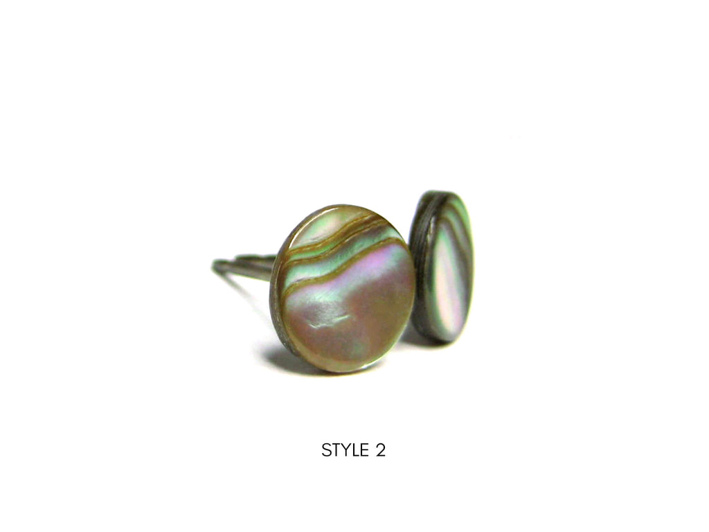 7mm Natural Abalone Shell Titanium Stud Earrings