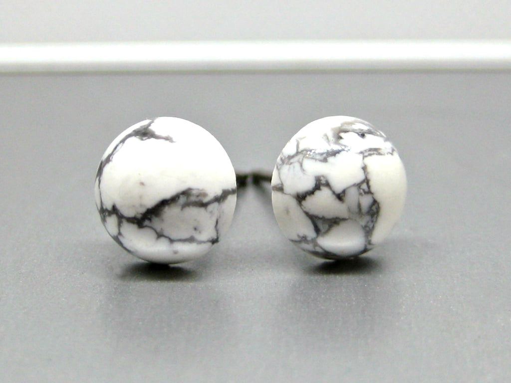 7mm White Howlite Gemstone Titanium Stud Earrings