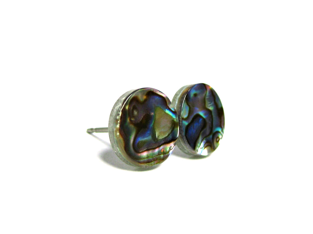 9mm Natural Abalone Shell Titanium Stud Earrings