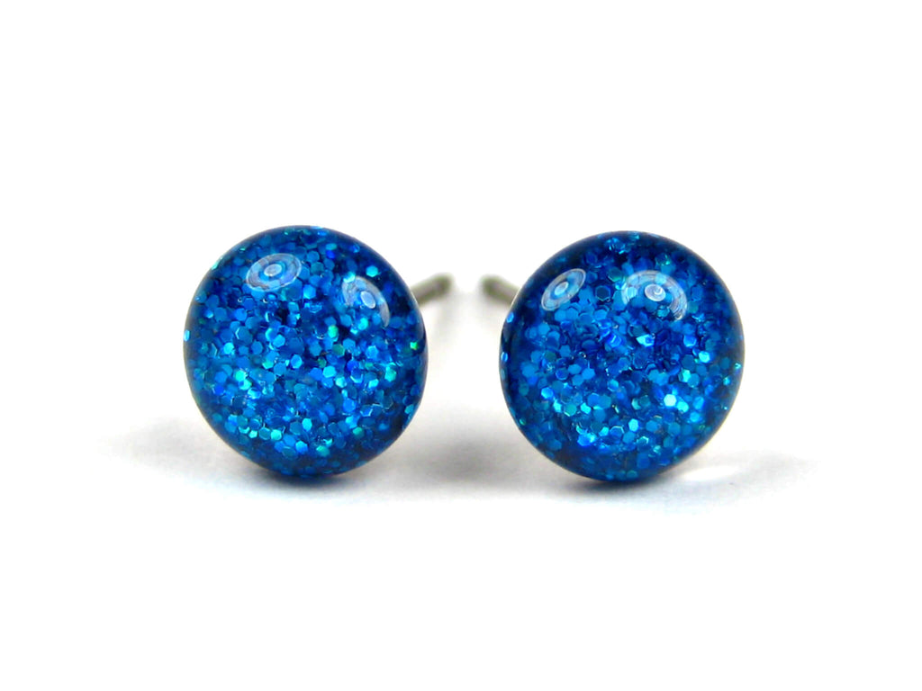 Andromeda Azure blue glitter stud earrings