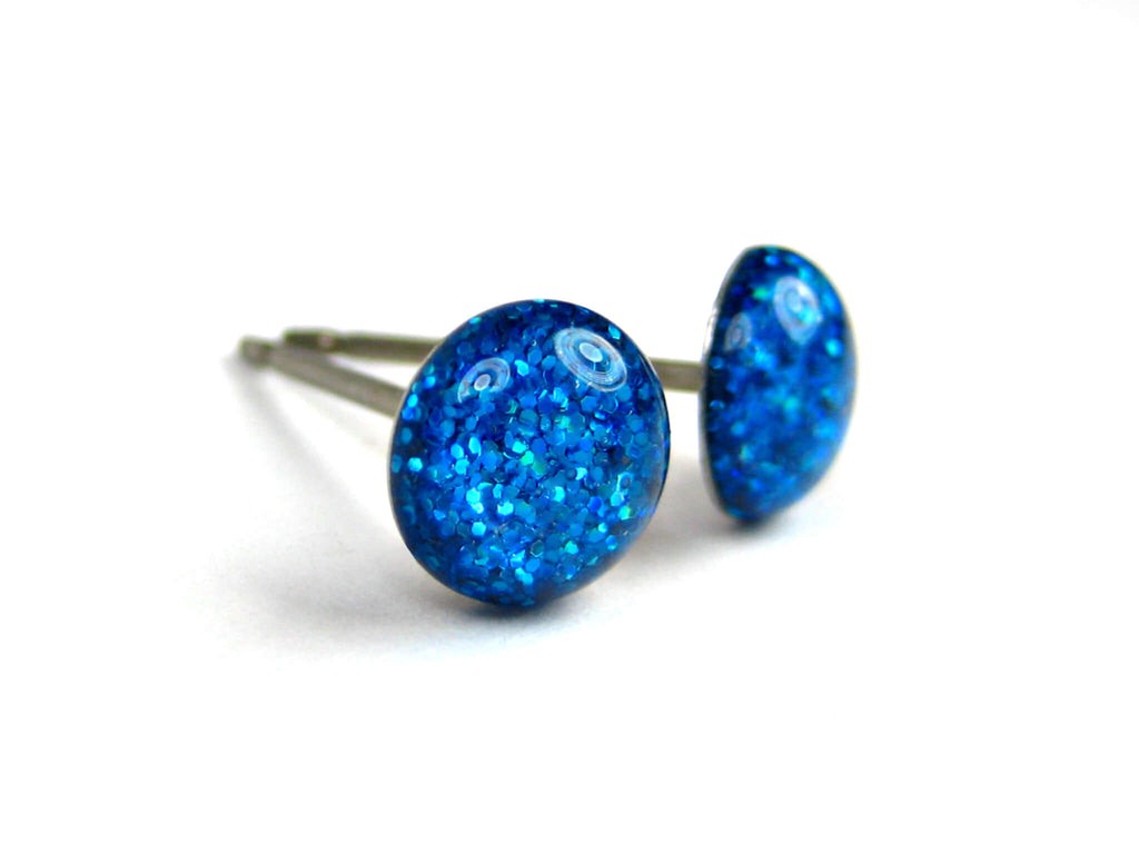 Andromeda Azure blue glitter stud earrings