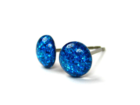 Andromeda Azure blue glitter stud earrings