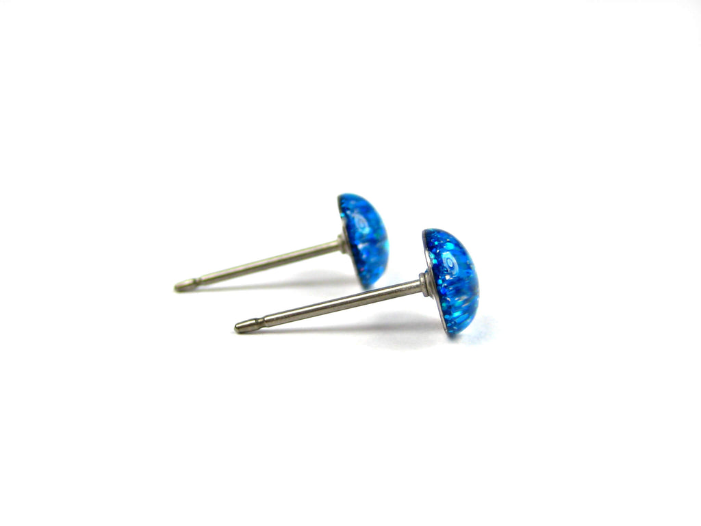 Andromeda Azure blue glitter stud earrings