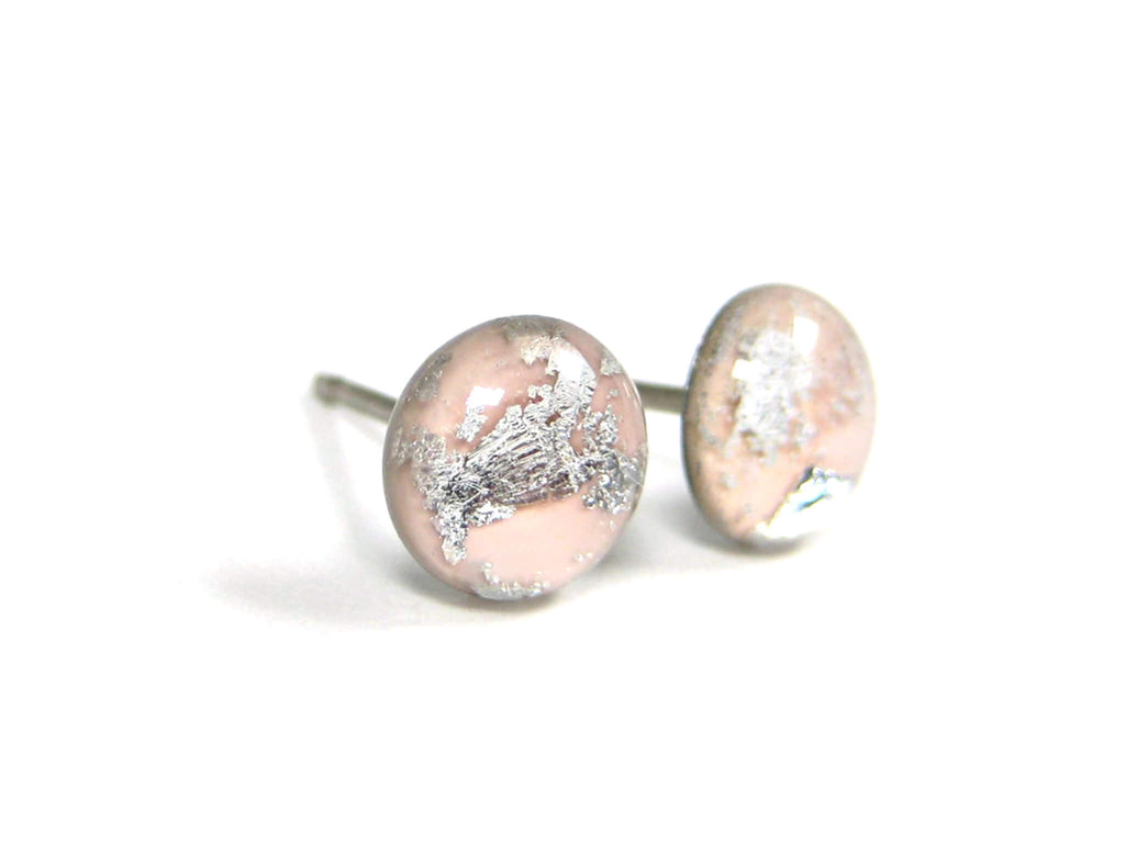 Baby Pink Silver Dust Titanium Stud Earrings