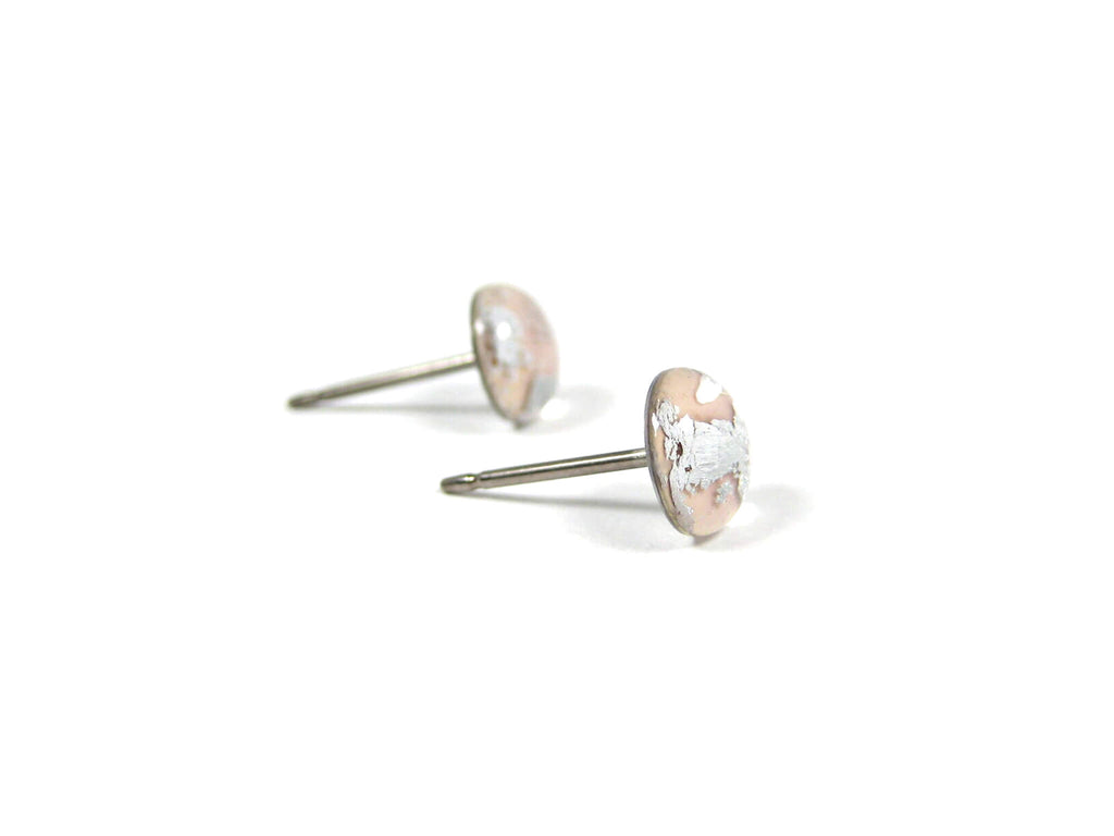 Baby Pink Silver Dust Titanium Stud Earrings