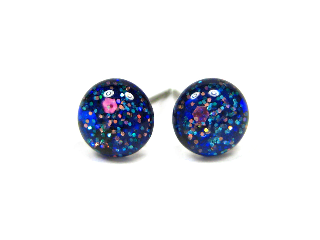 Blue Galaxy Glitter Titanium Stud Earrings