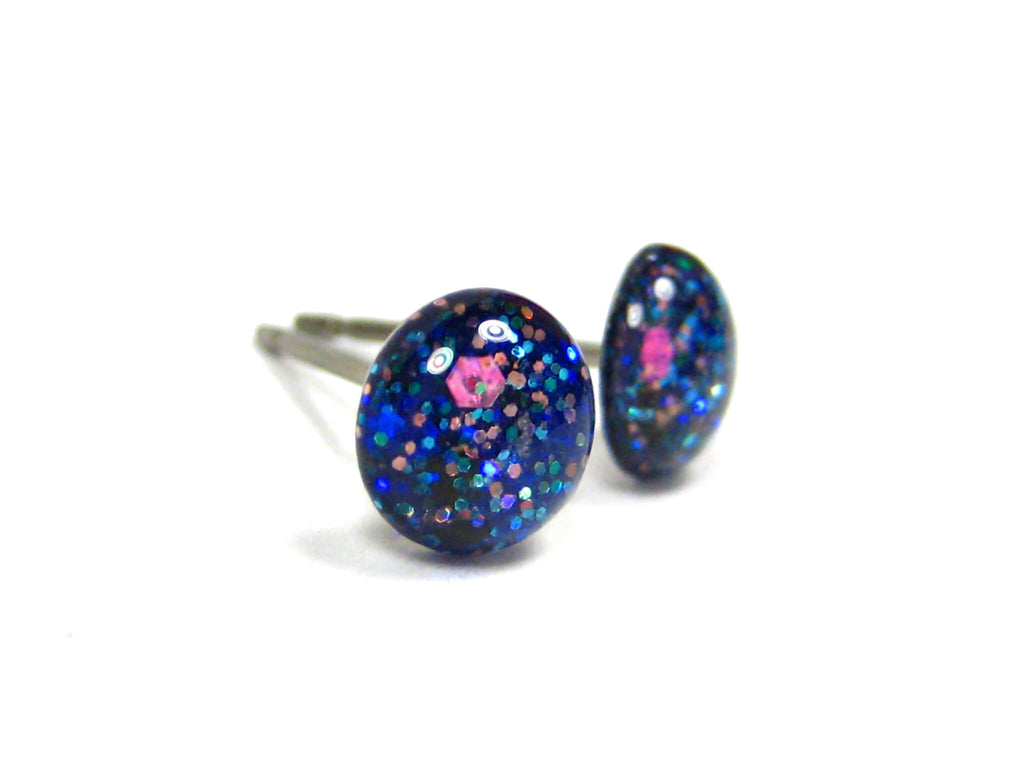 Blue Galaxy Glitter Titanium Stud Earrings