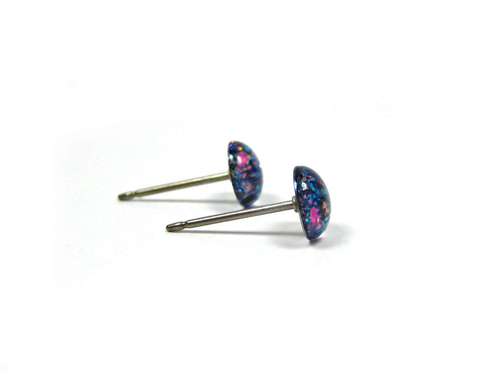 Blue Galaxy Glitter Titanium Stud Earrings