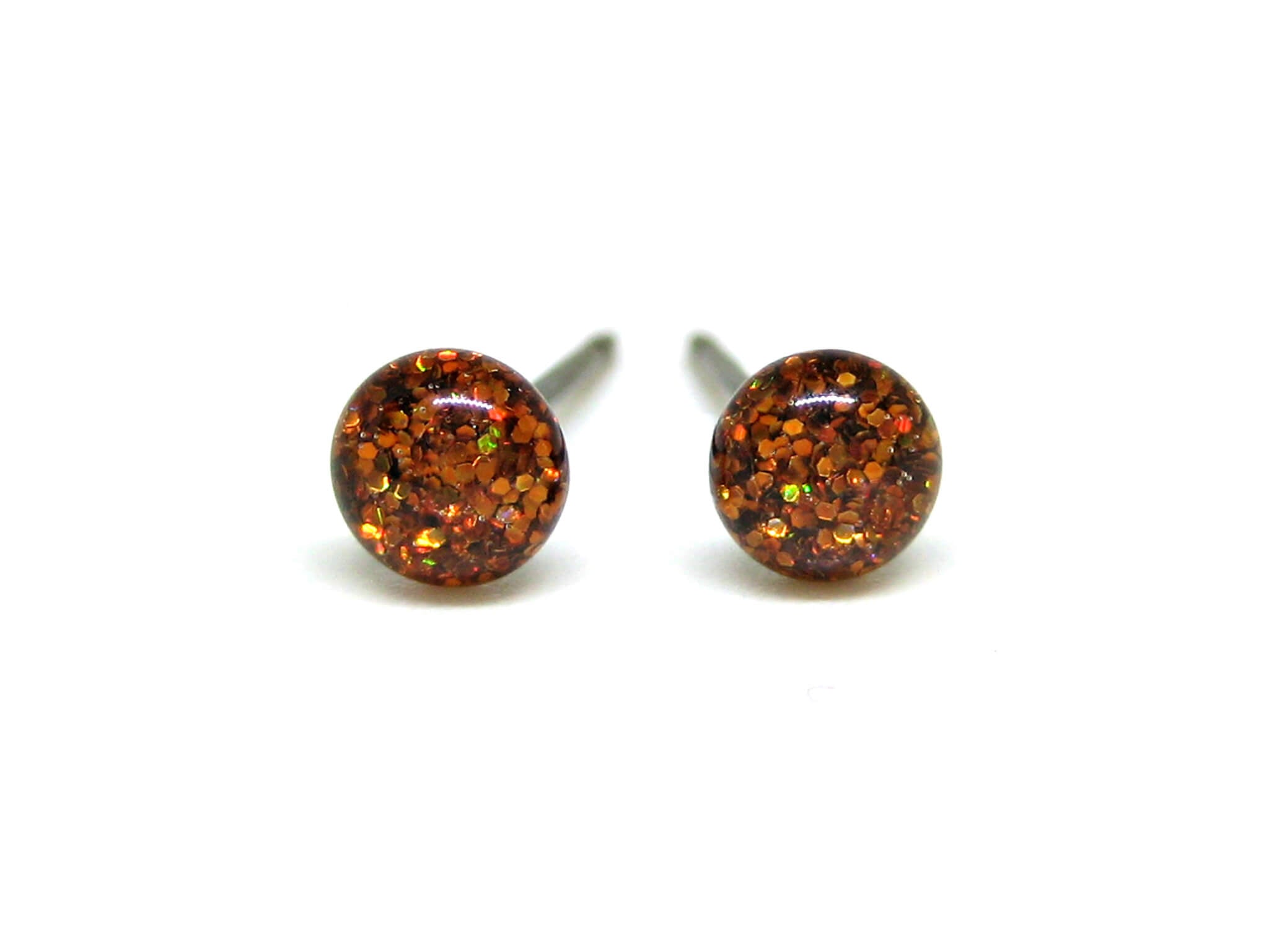 Cepheus Copper orange glitter stud earrings