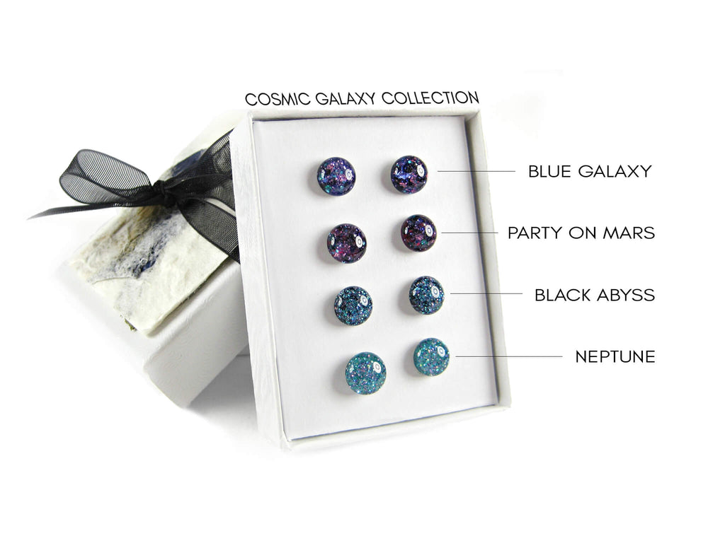 Cosmic Galaxy Glitter Titanium Stud Earring Set