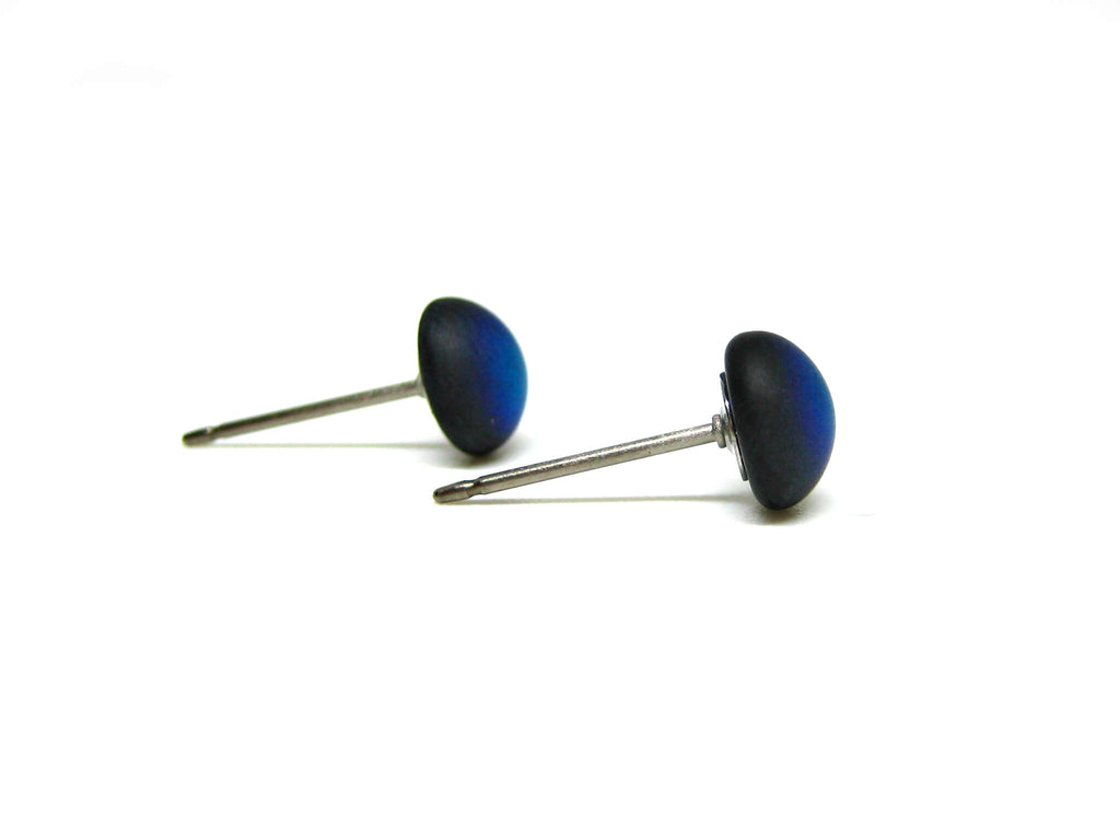 7mm Black & Blue Matte Glass Titanium Stud Earrings