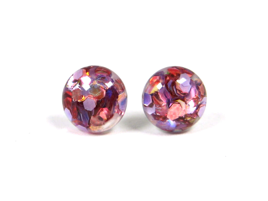 LAX Roundtrip Pink Glitter Titanium Stud Earrings