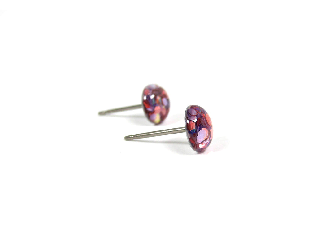 LAX Roundtrip Pink Glitter Titanium Stud Earrings