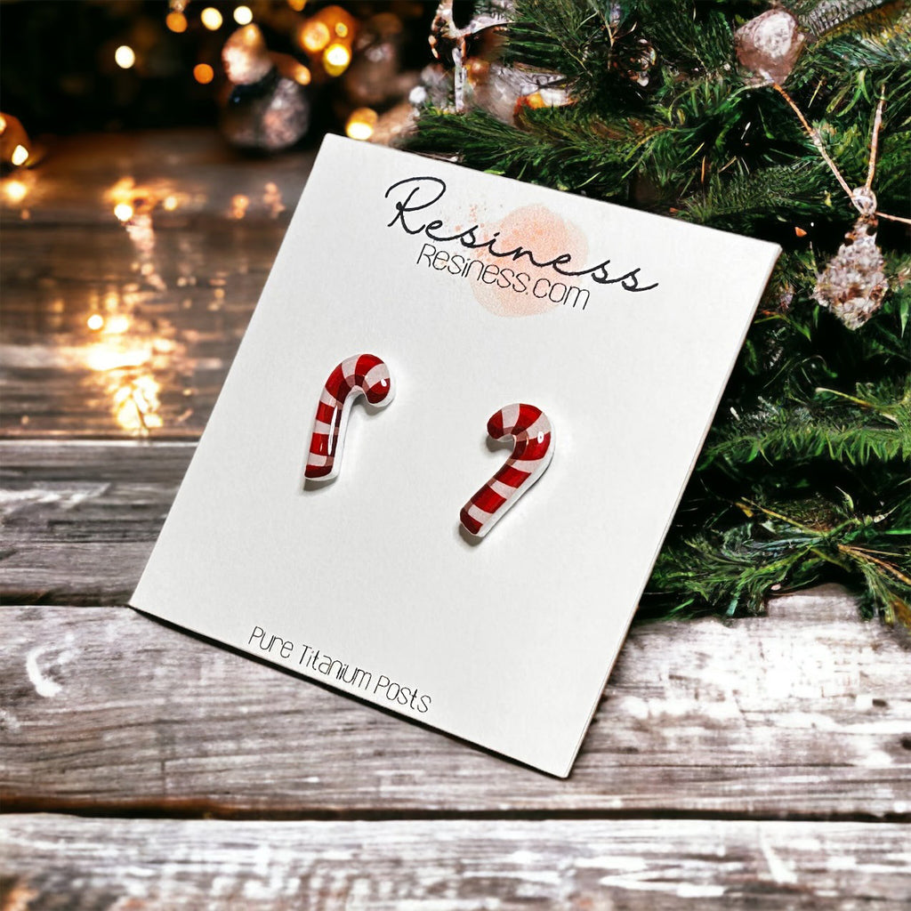 Christmas Candy Cane Titanium Stud Earrings