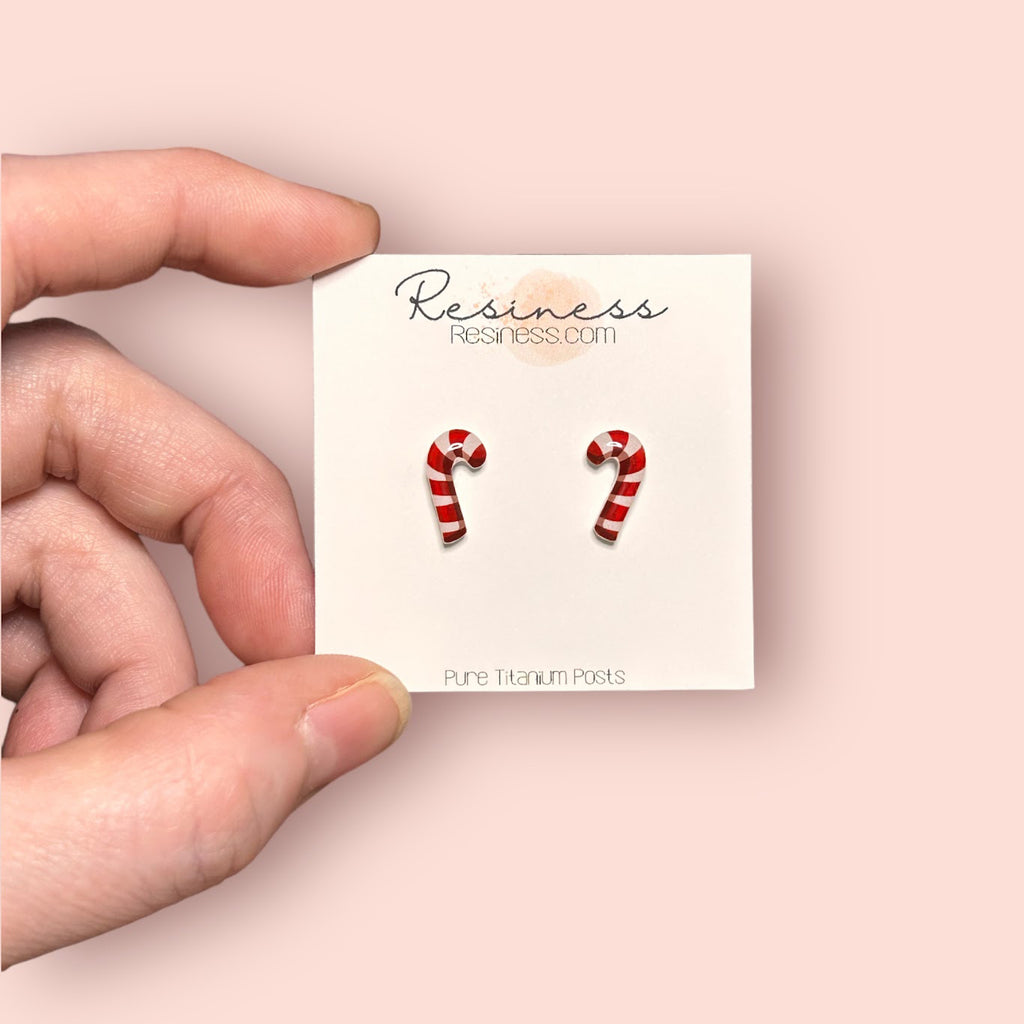 Christmas Candy Cane Titanium Stud Earrings