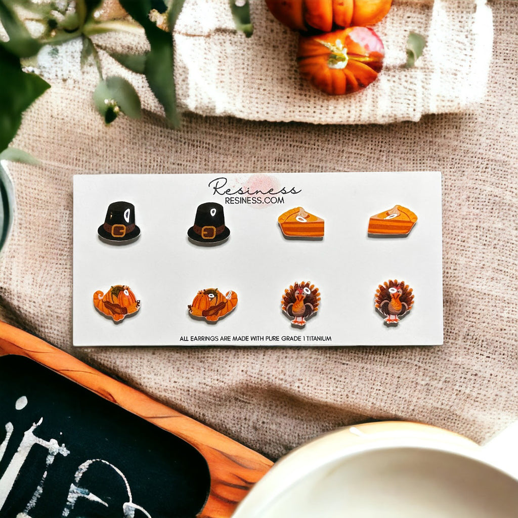 Thanksgiving Themed Titanium Stud Earring Gift Set