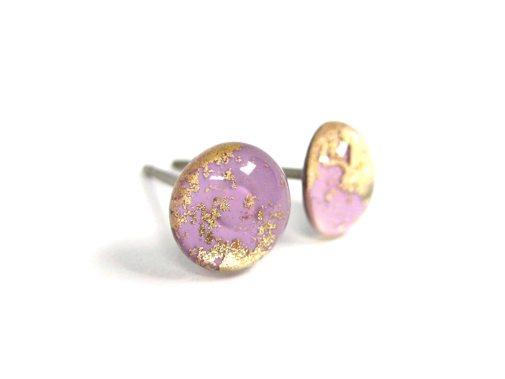 African Violet Purple Gold Dust Titanium Stud Earrings