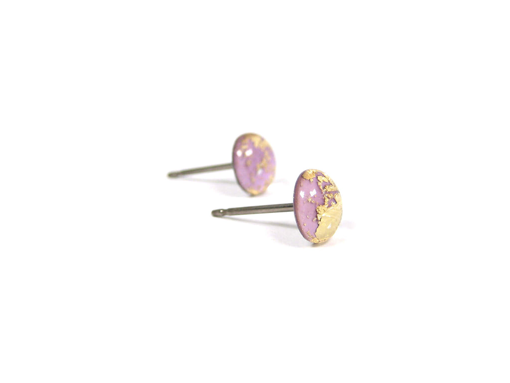 African Violet Purple Gold Dust Titanium Stud Earrings