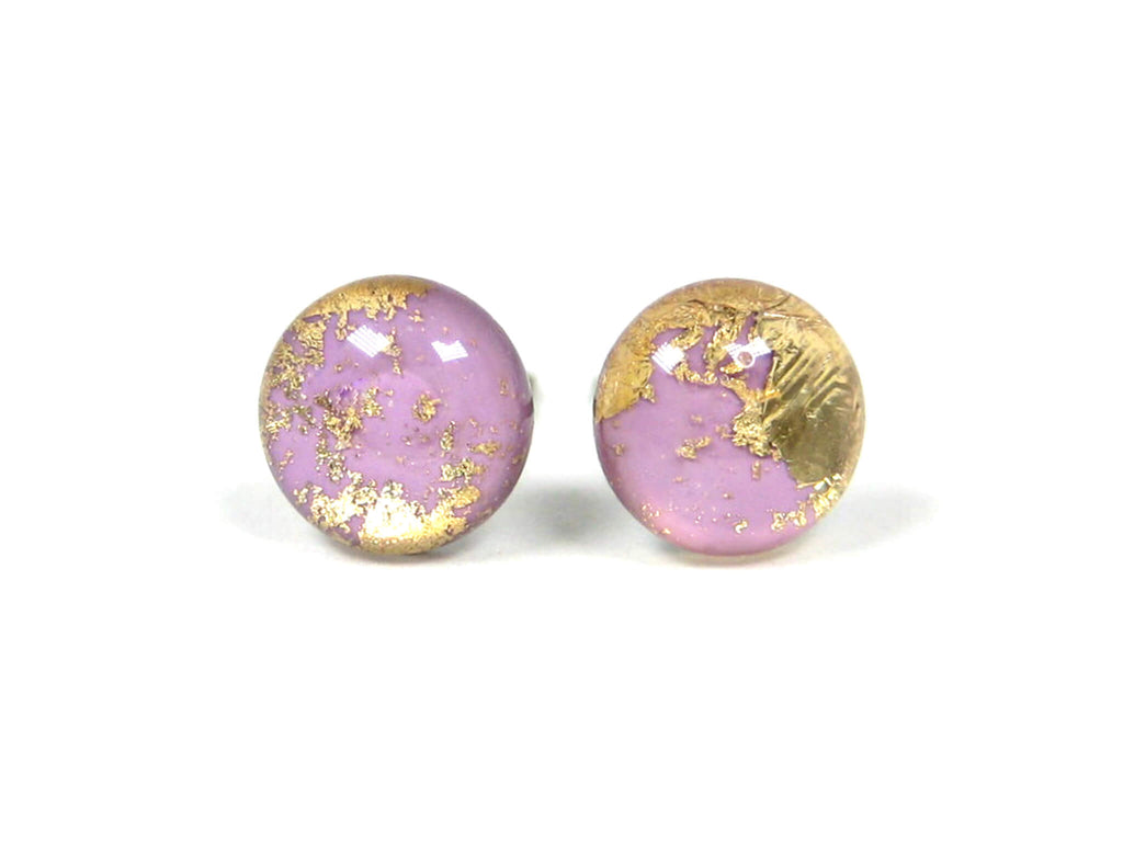 African Violet Purple Gold Dust Titanium Stud Earrings