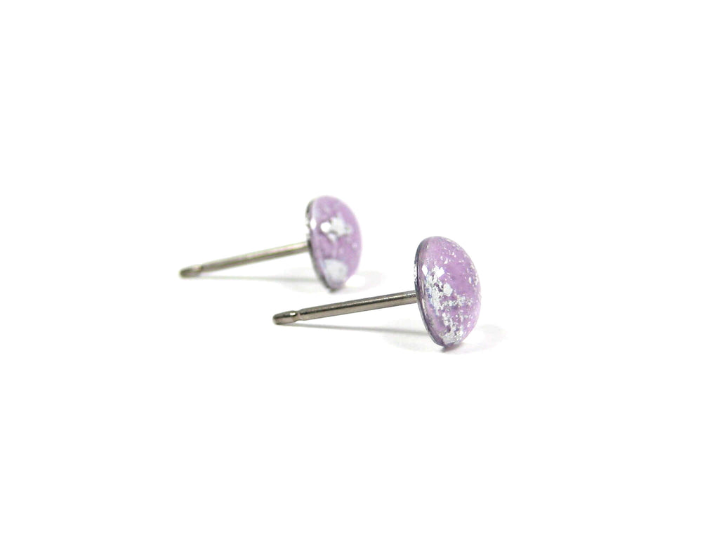 African Violet Purple Silver Dust Titanium Stud Earrings