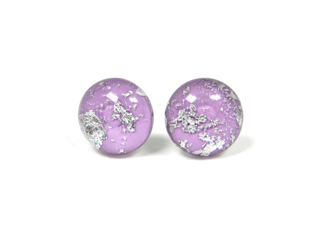 African Violet Purple Silver Dust Titanium Stud Earrings