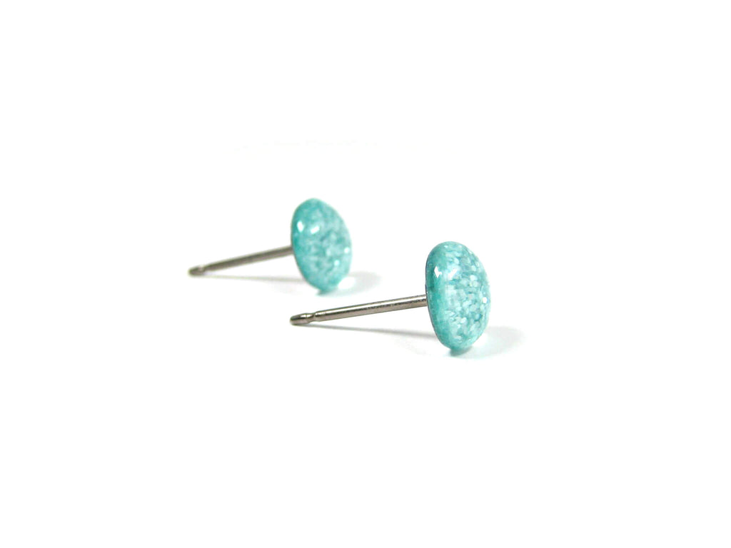 Aqua Tulip Teal Glitter Titanium Stud Earrings