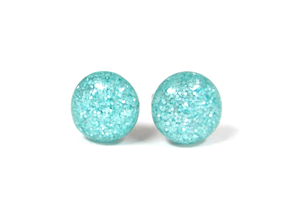 Aqua Tulip Teal Glitter Titanium Stud Earrings