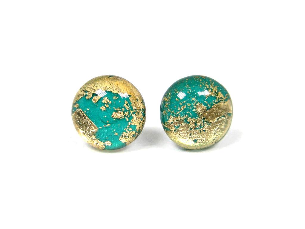 Aquamarine Teal Gold Dust Titanium Stud Earrings