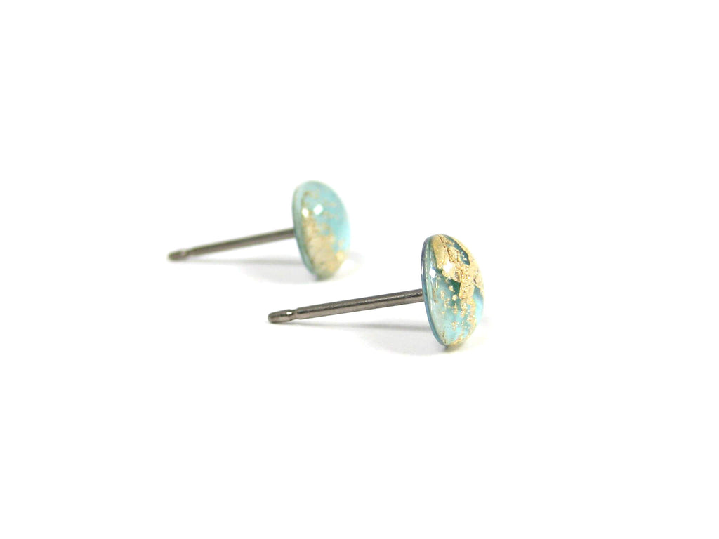 Arctic Blue Gold Dust Titanium Stud Earrings