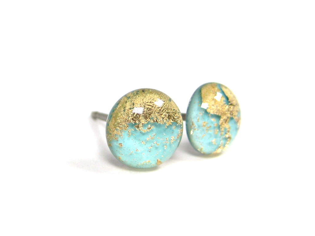 Arctic Blue Gold Dust Titanium Stud Earrings