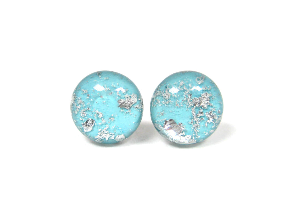 Arctic Blue Silver Dust Titanium Stud Earrings