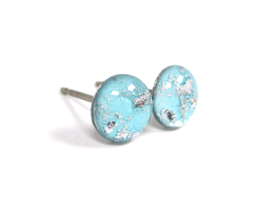 Arctic Blue Silver Dust Titanium Stud Earrings