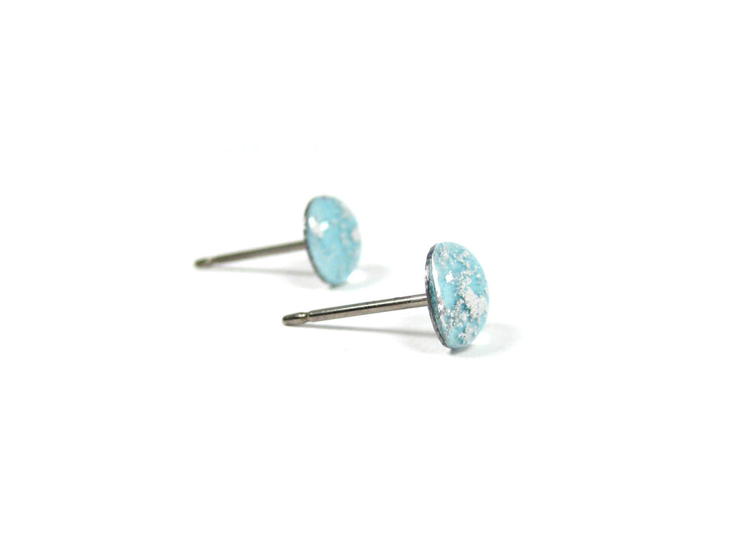 Arctic Blue Silver Dust Titanium Stud Earrings