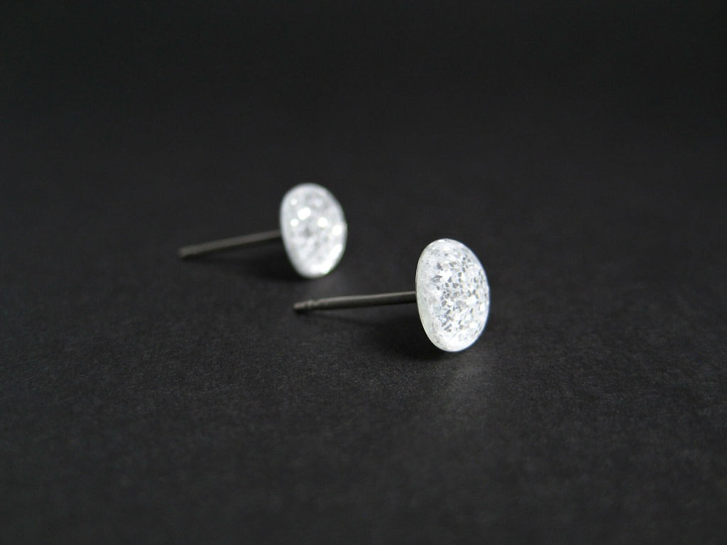 Arctic Frost White Glitter Titanium Stud Earrings