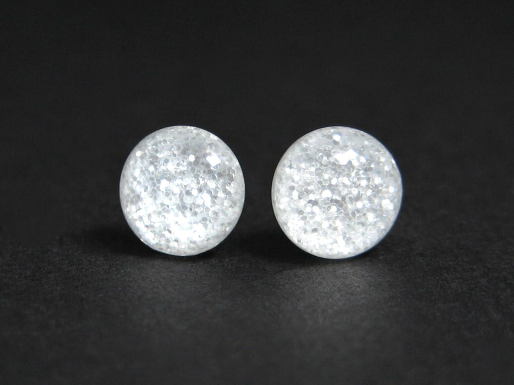 Arctic Frost White Glitter Titanium Stud Earrings