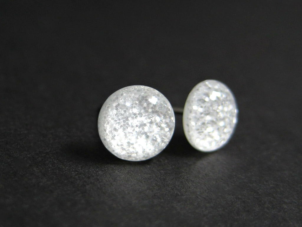 Arctic Frost White Glitter Titanium Stud Earrings