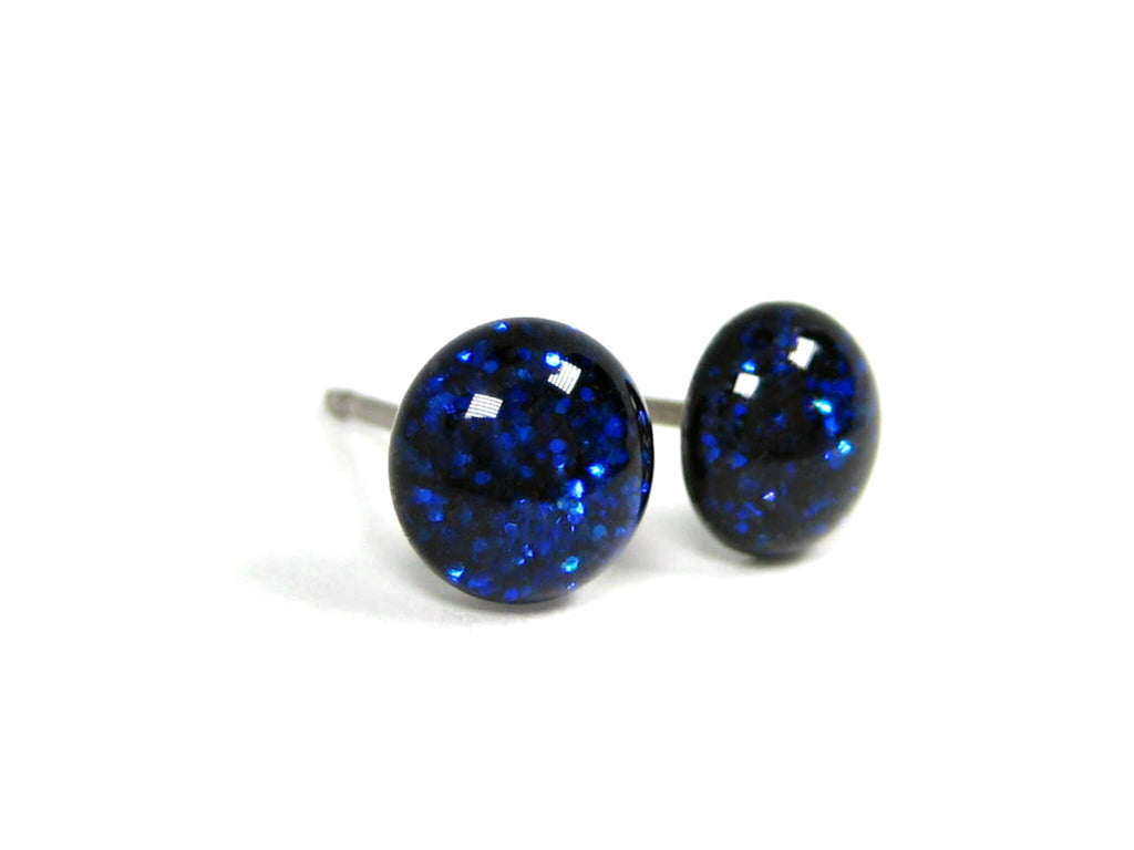 Astral Blast Blue Glitter Titanium Stud Earrings