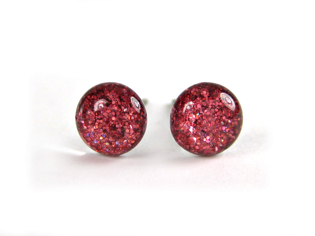 auroras tale pink glitter stud earrings