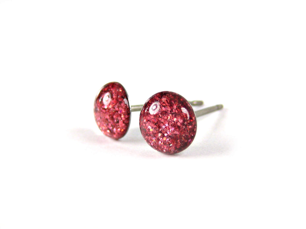 auroras tale pink glitter stud earrings