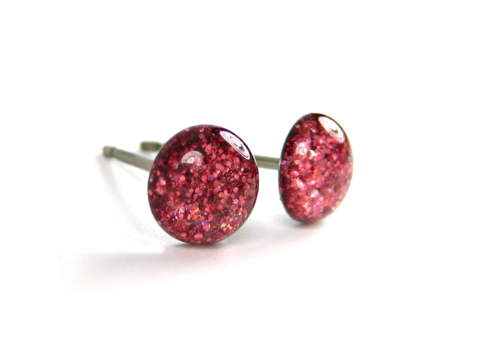 auroras tale pink glitter stud earrings