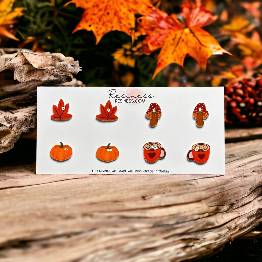 Fall Themed Titanium Stud Earrings Set