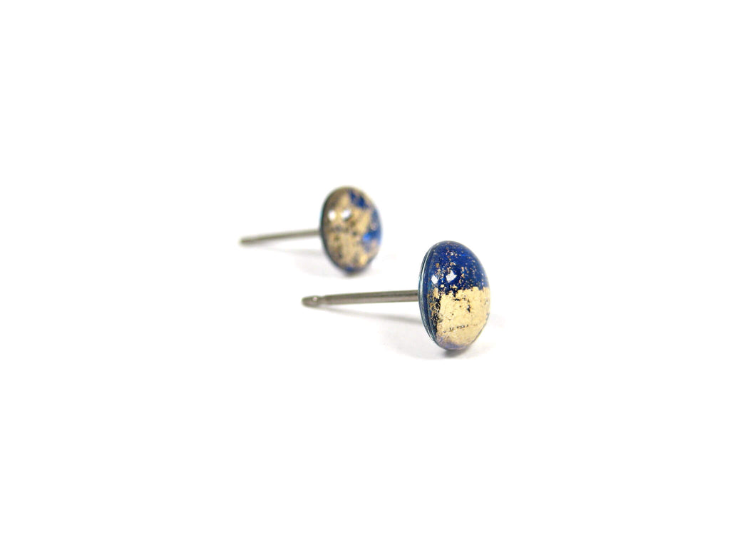 Azure Blue Gold Dust Titanium Stud Earrings