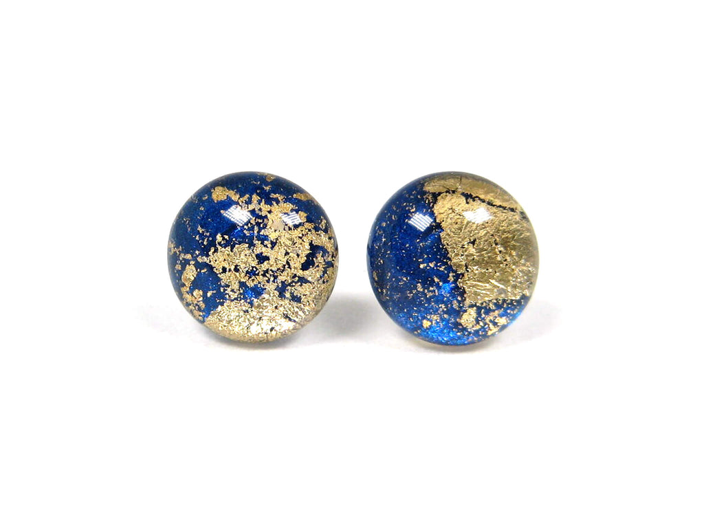 Azure Blue Gold Dust Titanium Stud Earrings